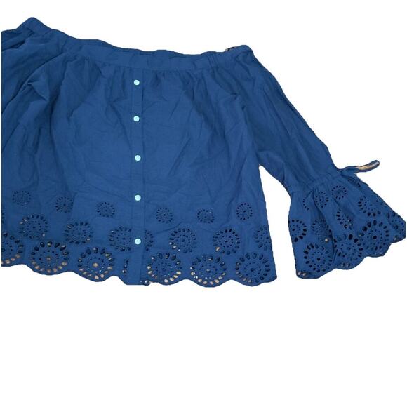 Isabella Sinclair Anthropologie Off-the-Shoulder Cotton Eyelet Top Navy Size L - Picture 5 of 15